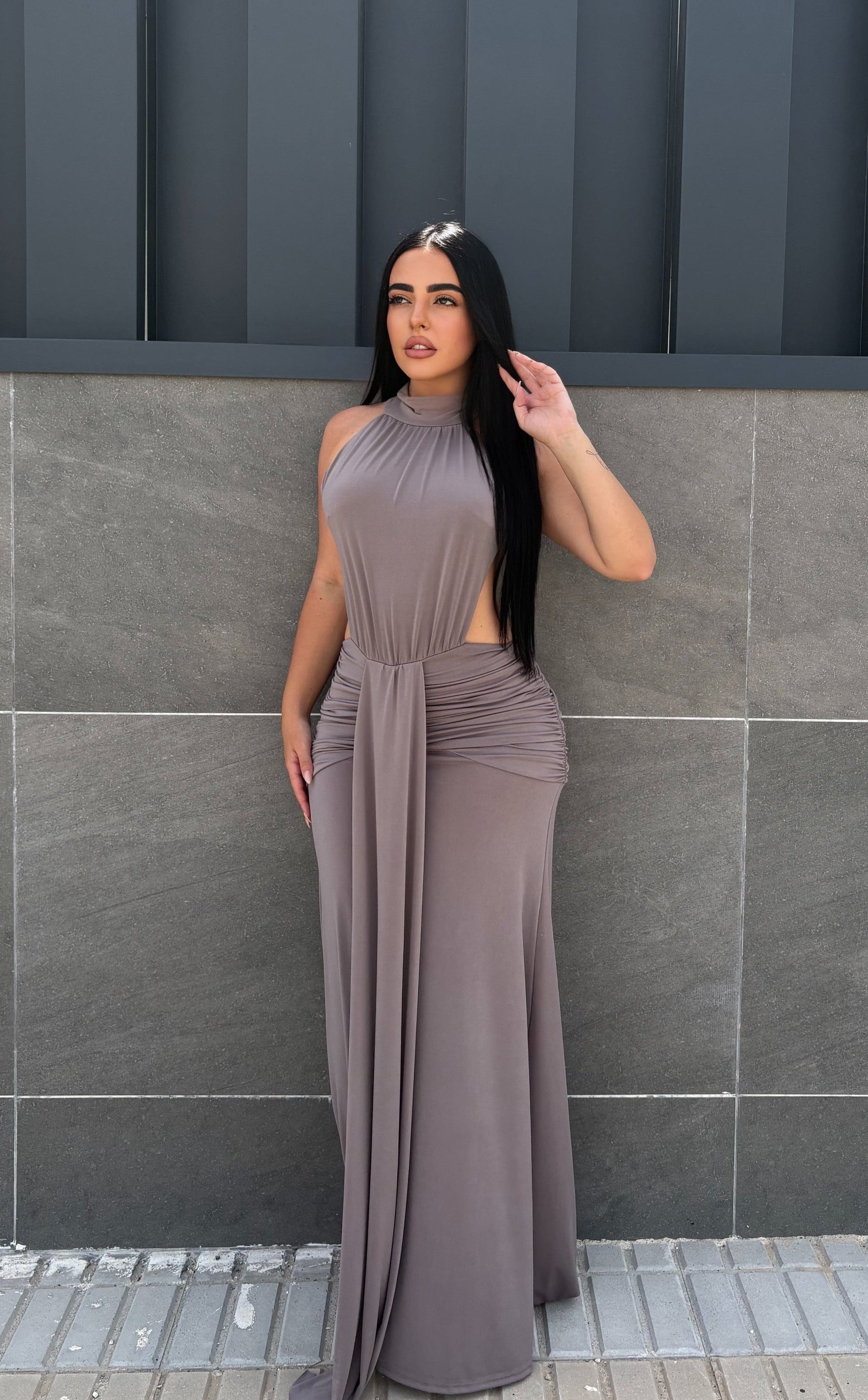 Vestido Largo Halter Drapeado
