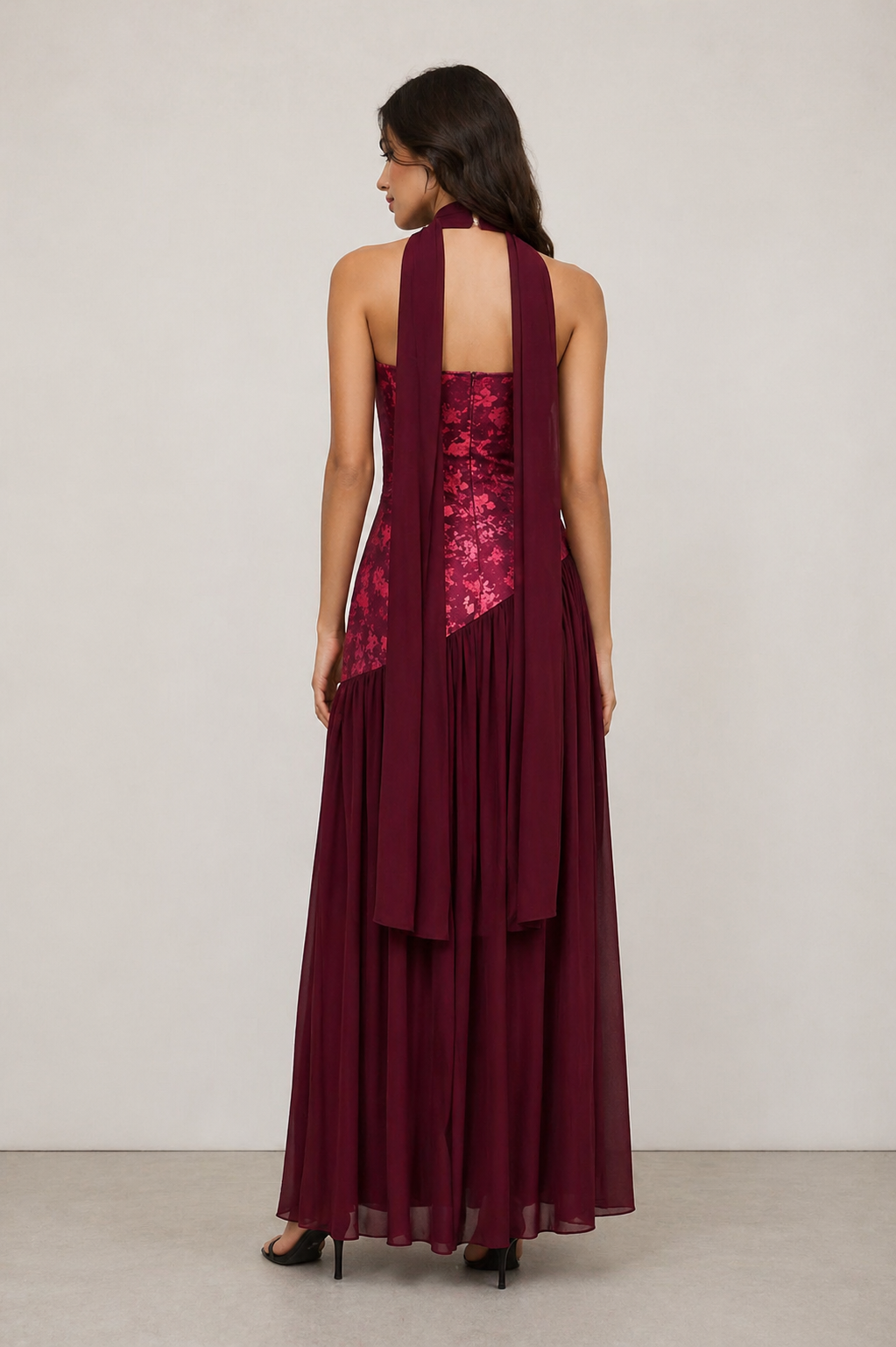 Vestido largo palabra de honor estampado