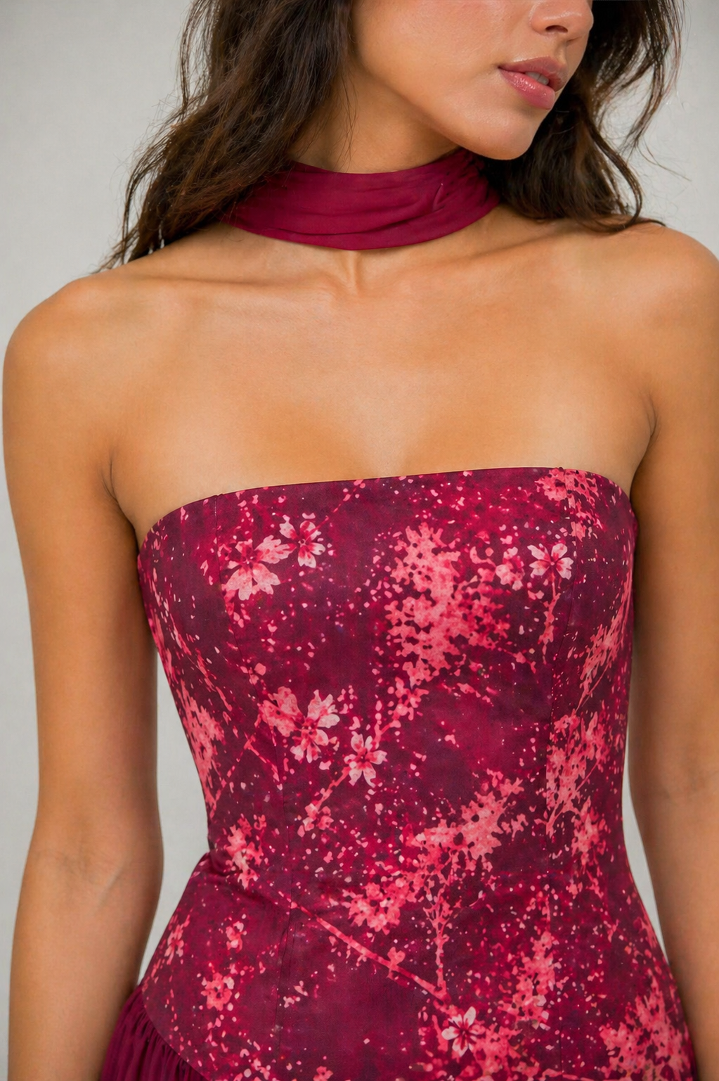 Vestido largo palabra de honor estampado