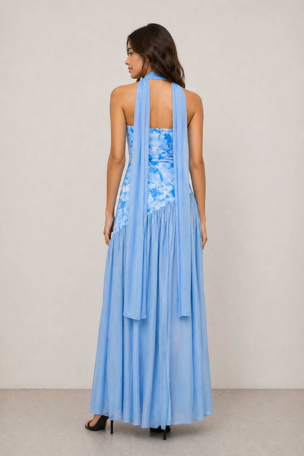 Vestido largo palabra de honor estampado