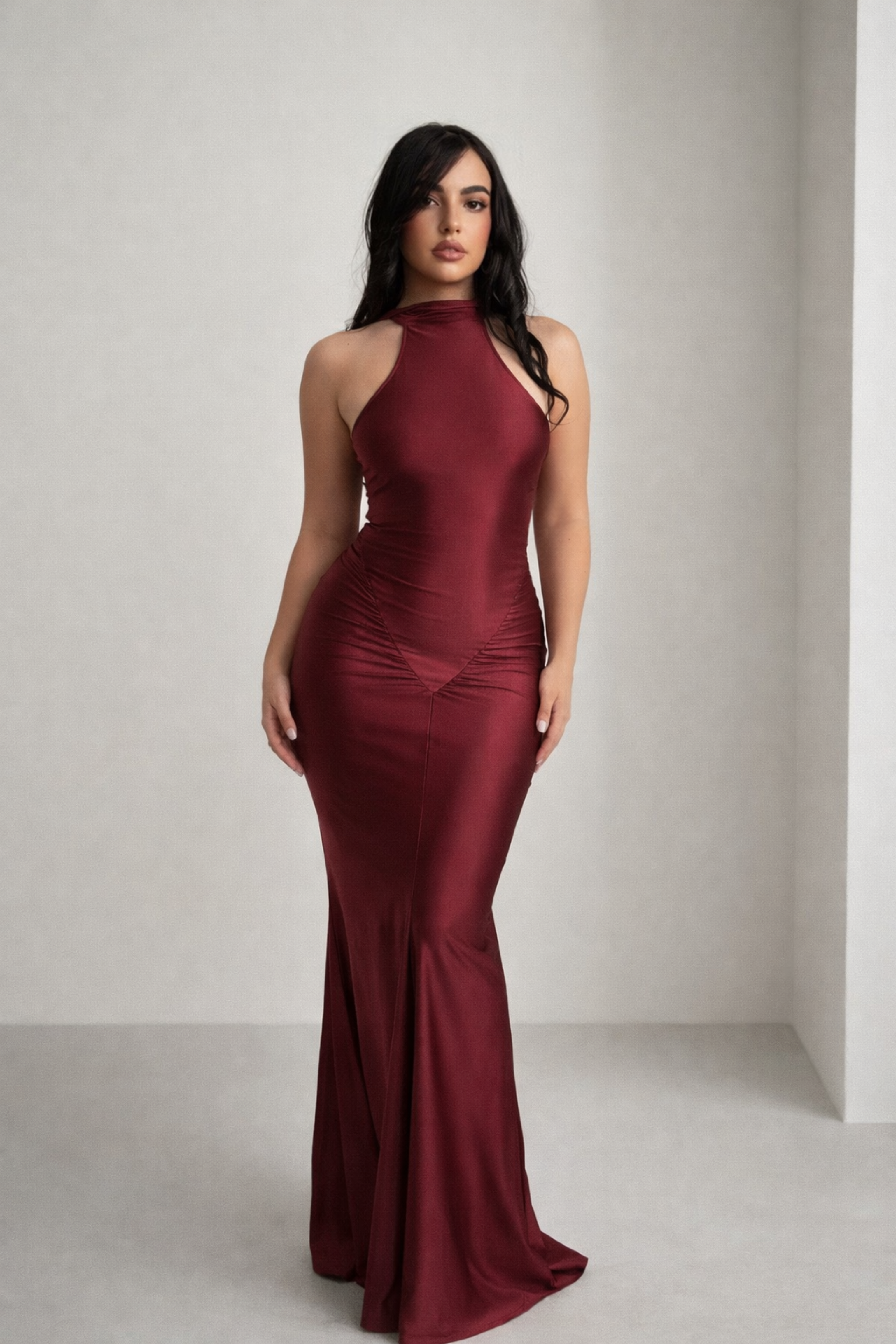 Vestido Halter Largo Burdeos