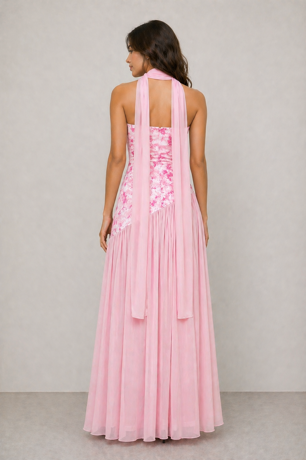 Vestido largo palabra de honor estampado
