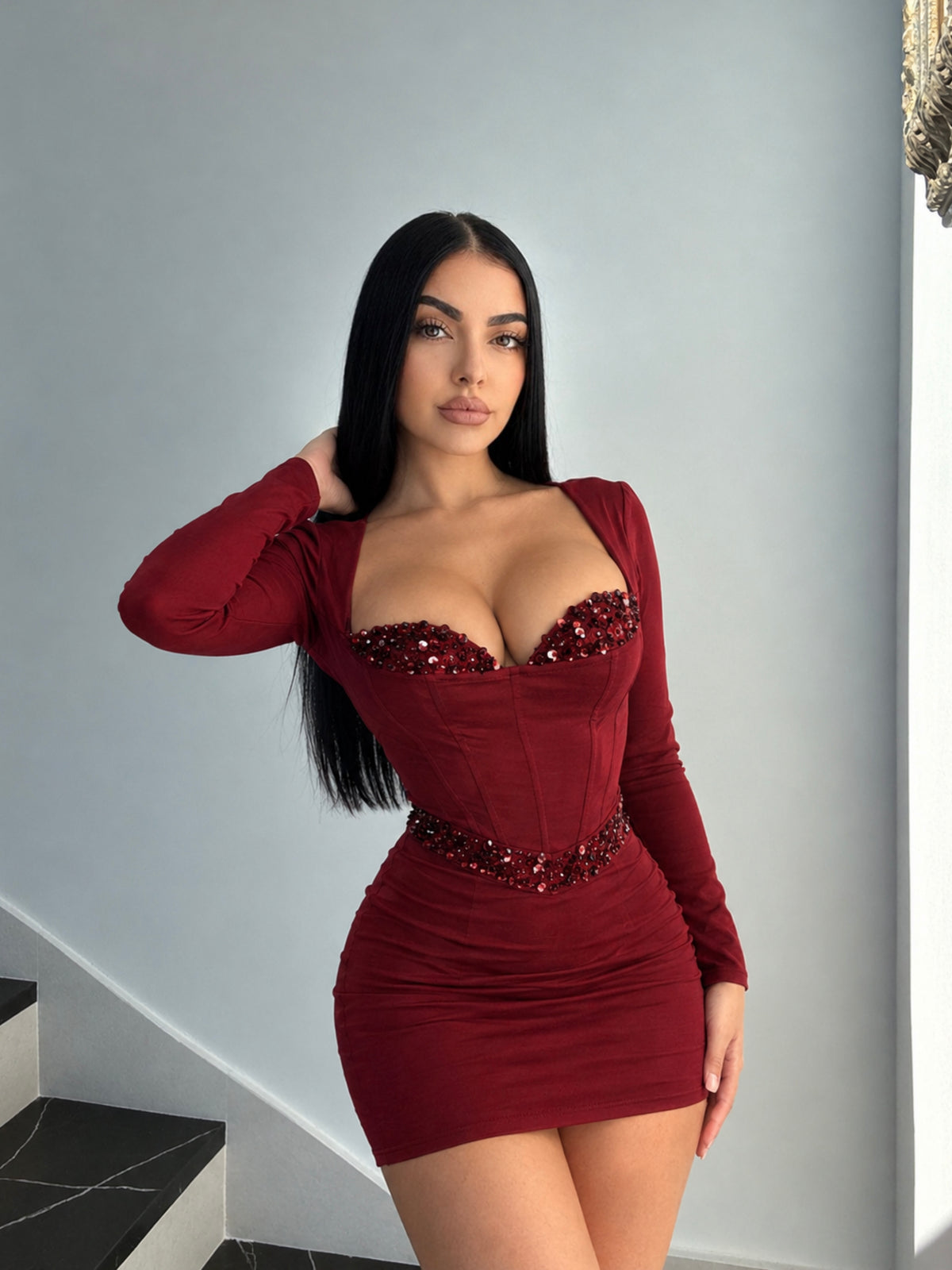 Vestido efecto corsé con lentejuelas