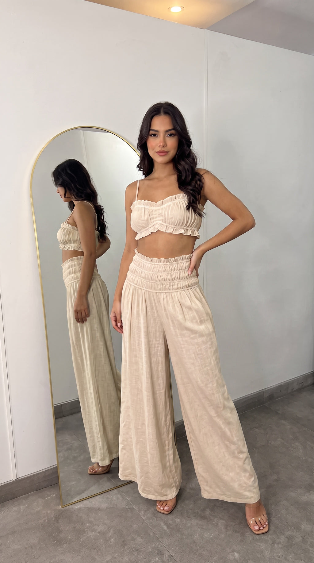Conjunto Top Fruncido y Pantalón Fluido