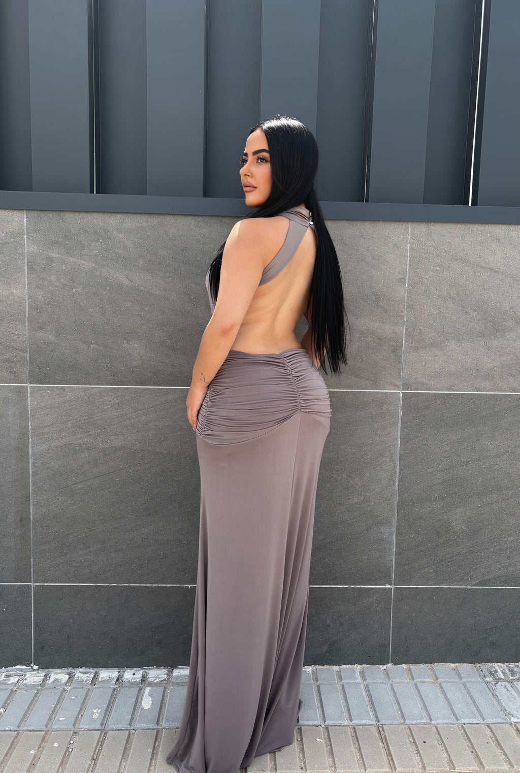 Vestido Largo Halter Drapeado