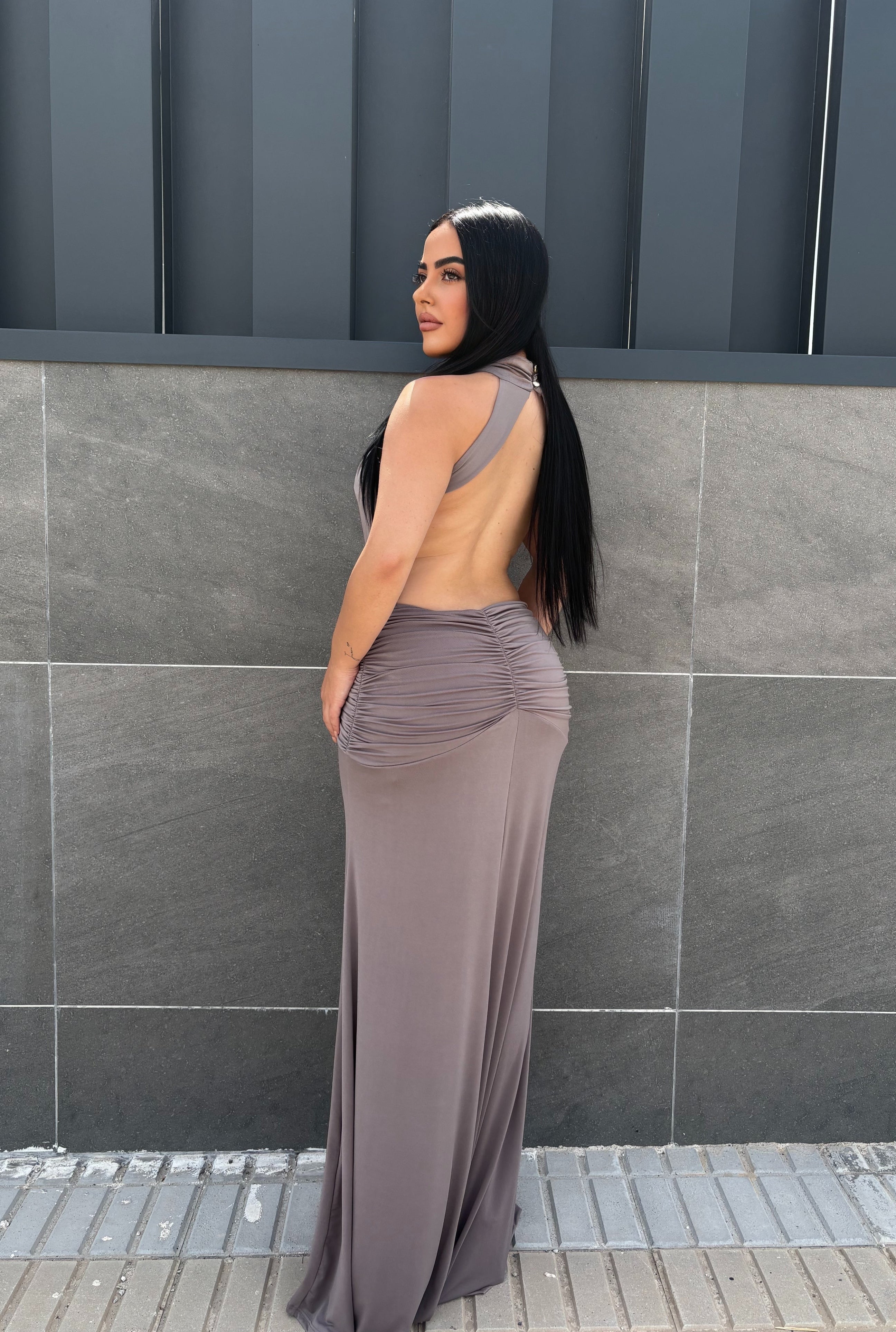 Vestido Largo Halter Drapeado