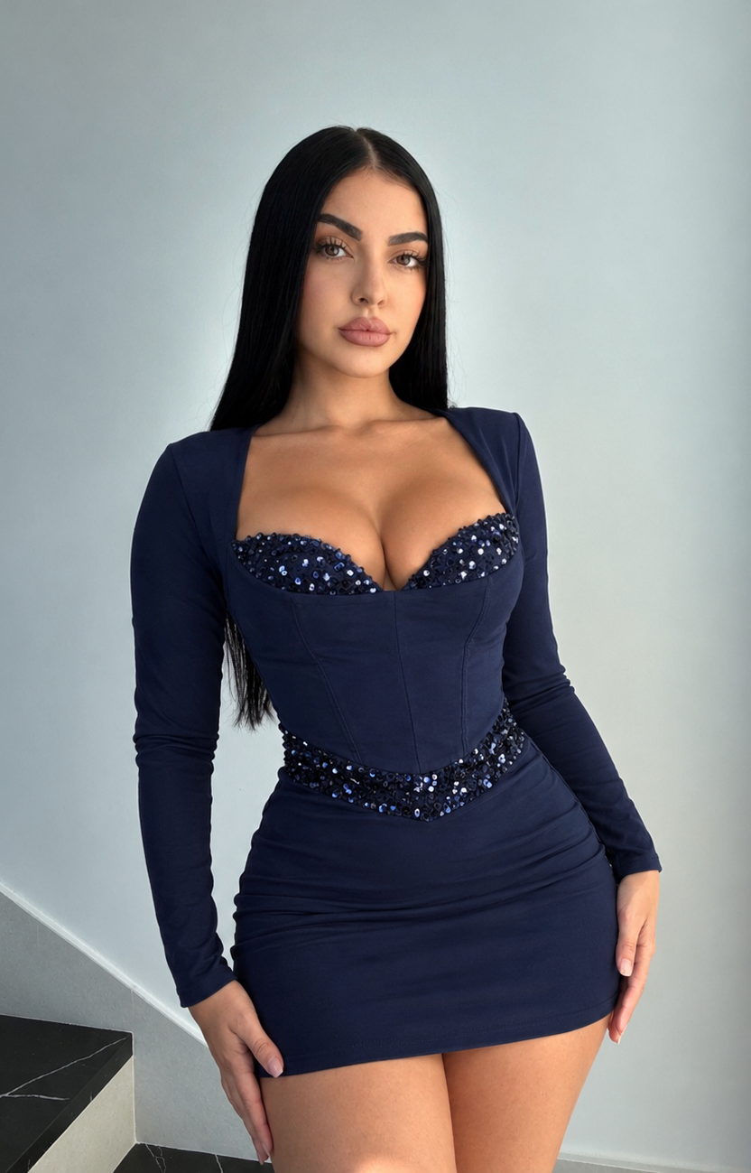 Vestido efecto corsé con lentejuelas