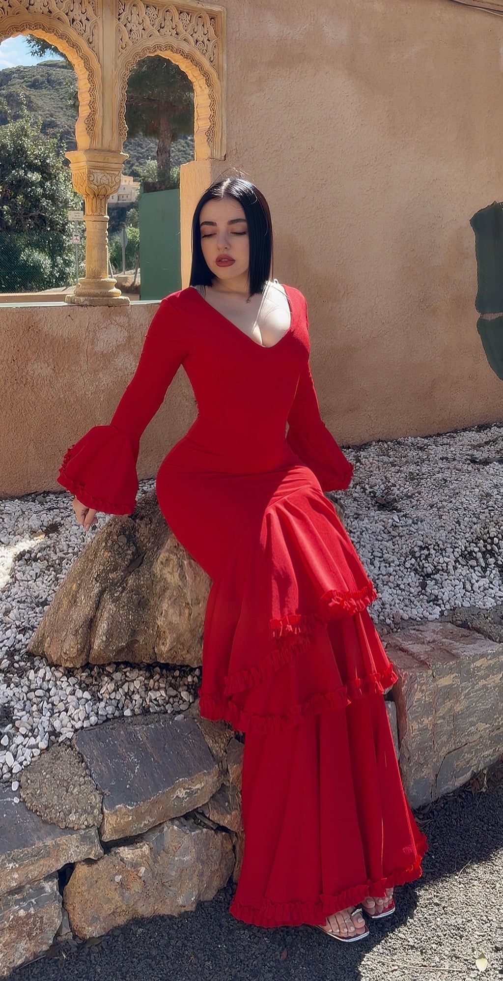 Traje rojo tendencia