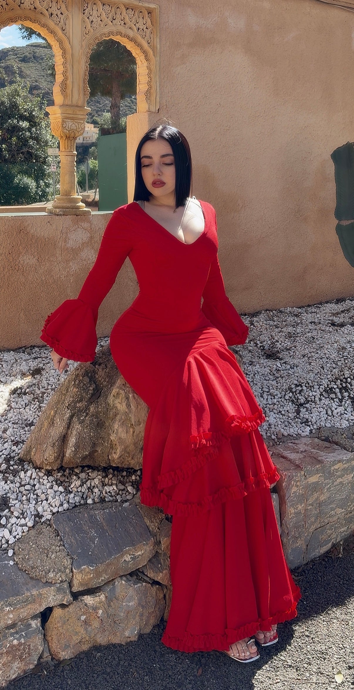 Traje rojo tendencia